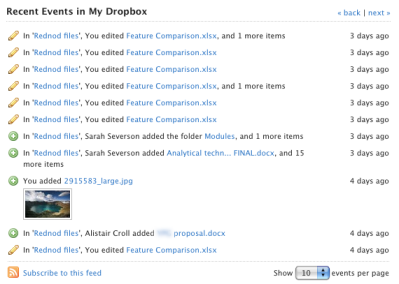 Recent Changes RSS feed in Dropbox